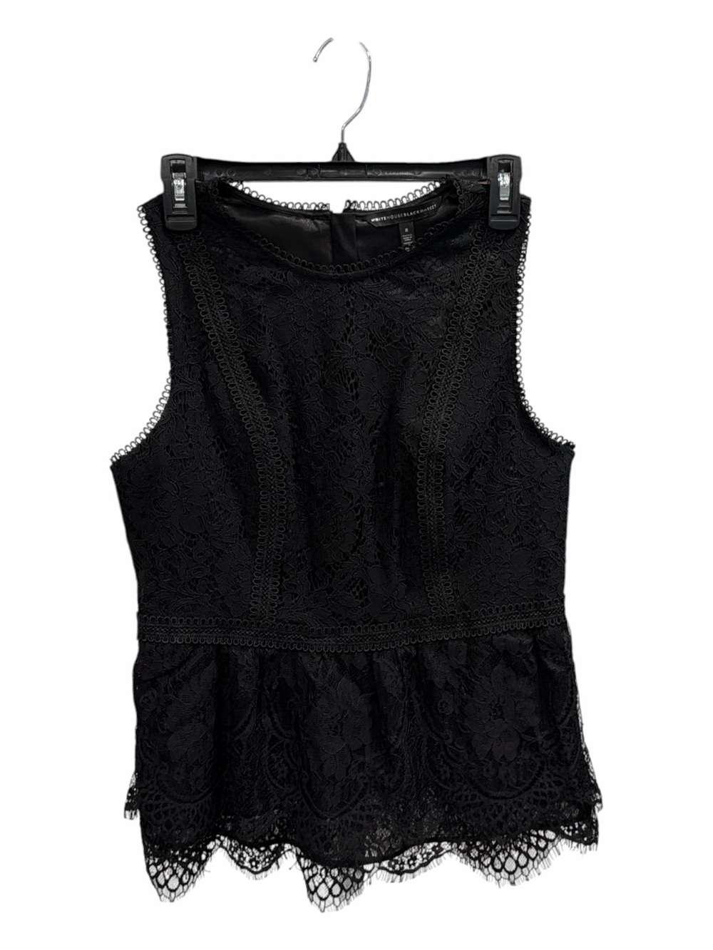 White House Black Market Black Lace Peplum Top Sleeveless Back Zip Sz 8 - Picture 2 of 6